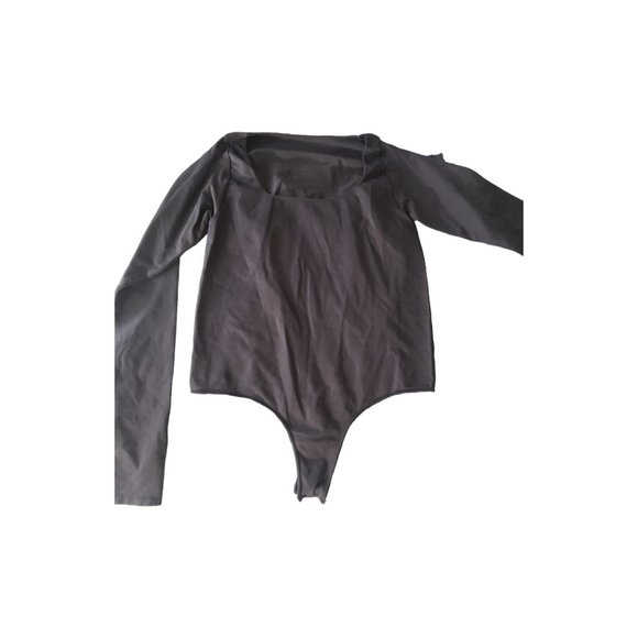 CT2105 Skims NWOT Essential Scoop Neck Bodysuit Long Sleeve Thong Dark Gray - Picture 1 of 6